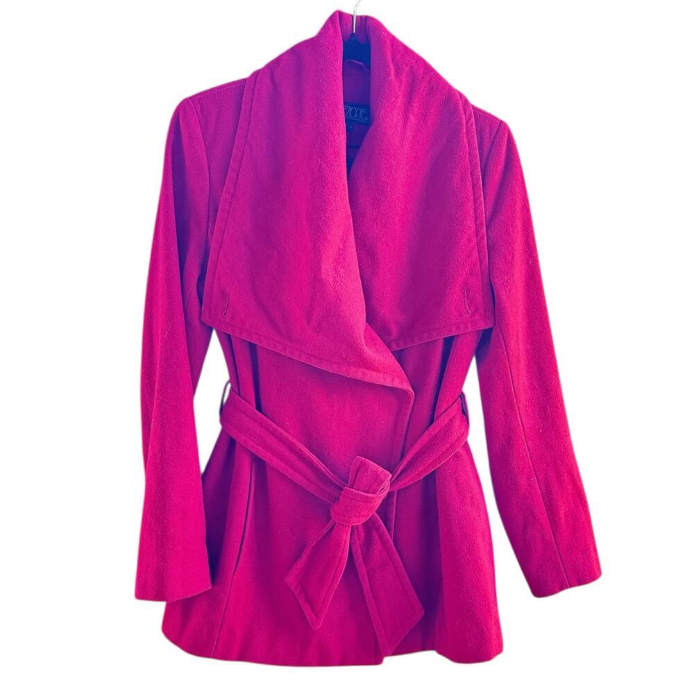 Collezione SA Red Belted Wrap Coat Women’s Size M 31”‎ Long Wool Blend